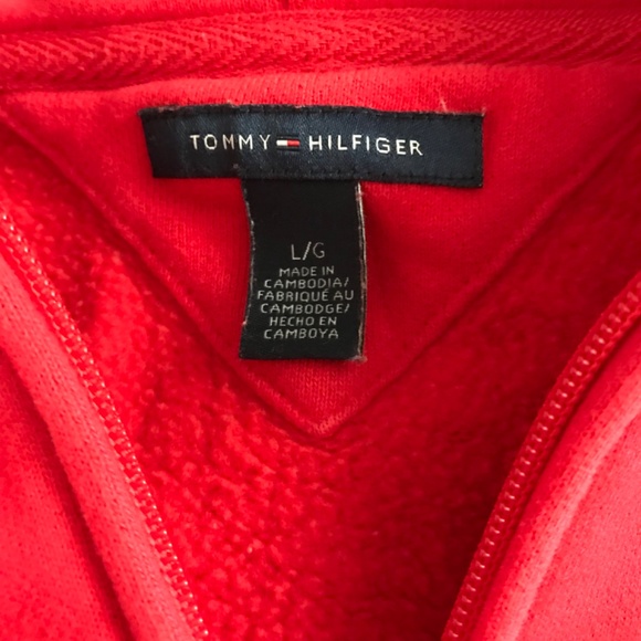 Tommy Hilfiger Zip Up Hoodie Sweater L With Drawstrings Red - Picture 5 of 5